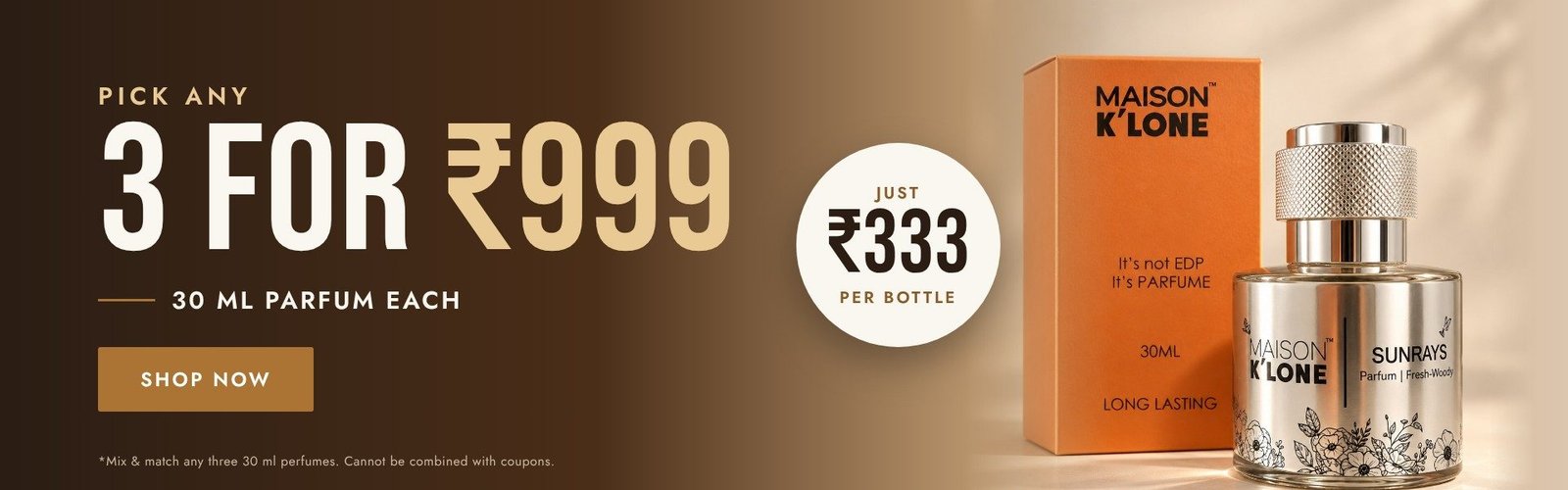 Any 3 Maison K'LONE 30 ml perfumes for ₹999