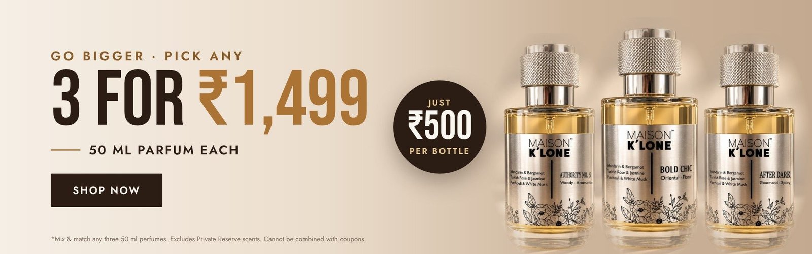 Any 3 Maison K'LONE 50 ml perfumes for ₹1,499