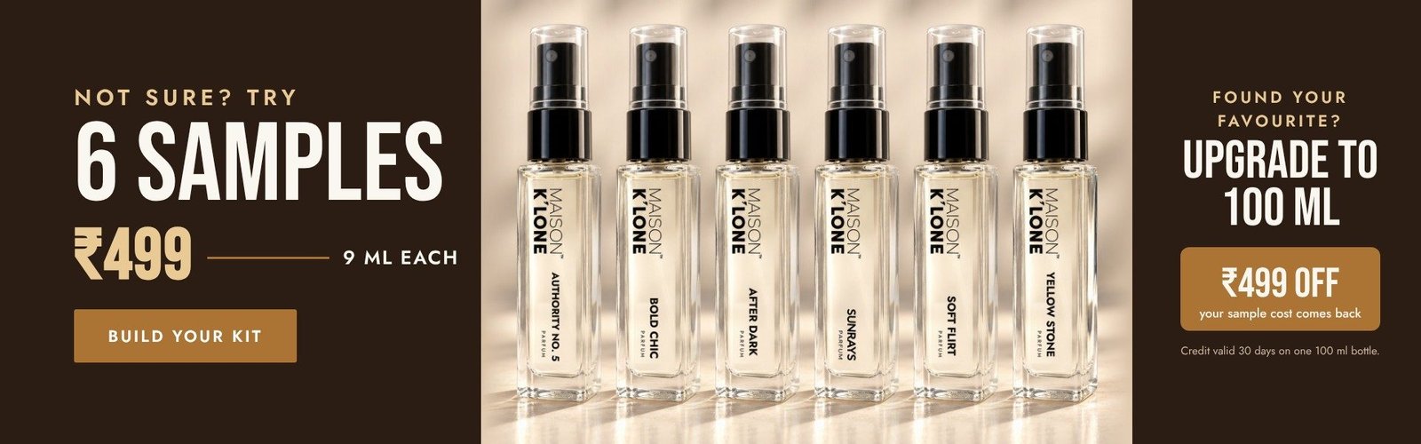 Try 6 Maison K'LONE perfume samples for ₹499